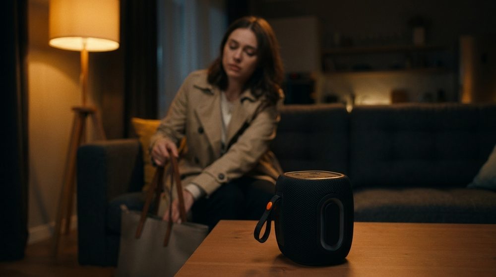 回到家，智能音箱在茶几上亮起